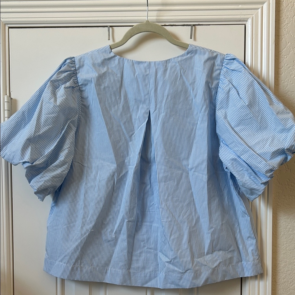 NWT Kate Spade x Target Stripe Puff Short Sleeve Bow Blouse Size Large L Blue - Picture 4 of 8